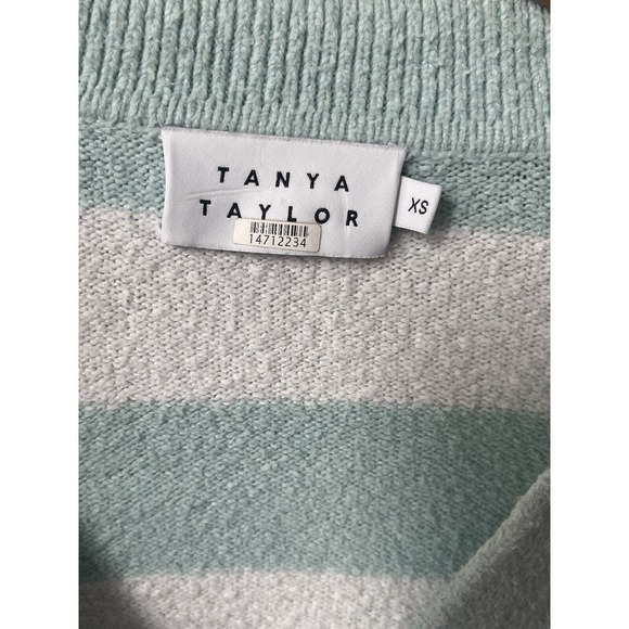 TANYA TAYLOR Maisie V Neck Collared Striped Sweater Drop Shoulder XS Light Blue - Picture 6 of 11